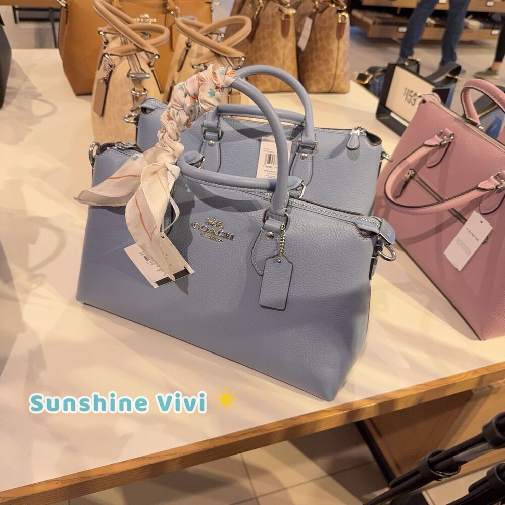 NWT Coach Bundle Georgia Satchel Bag CR156 Leather Bluebell & Cq722 Silk Scarf - Picture 3 of 12